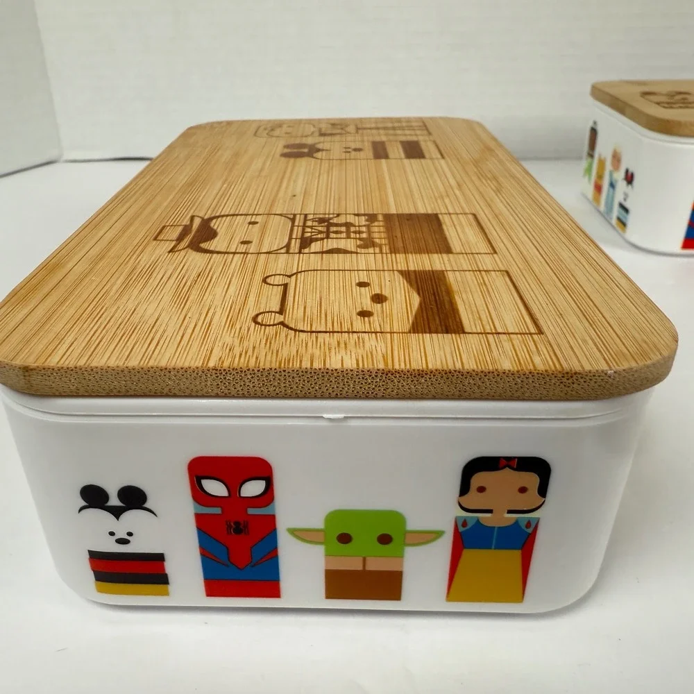 Disney 2 tier Bento Box Bamboo Lid Multi Character lunch storage container 100th